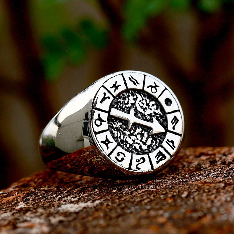 Zodiac Compass Ring – Celestial Steel Band
